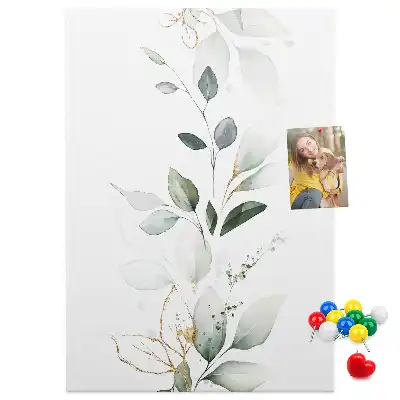 Cork pin board with plant shoot and leaves design
