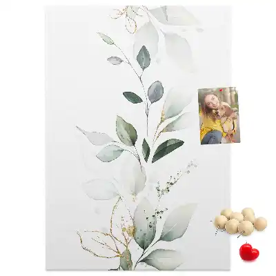 Cork pin board with plant shoot and leaves design