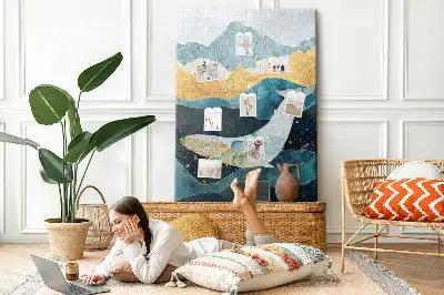 Whale shaped marble cork note board