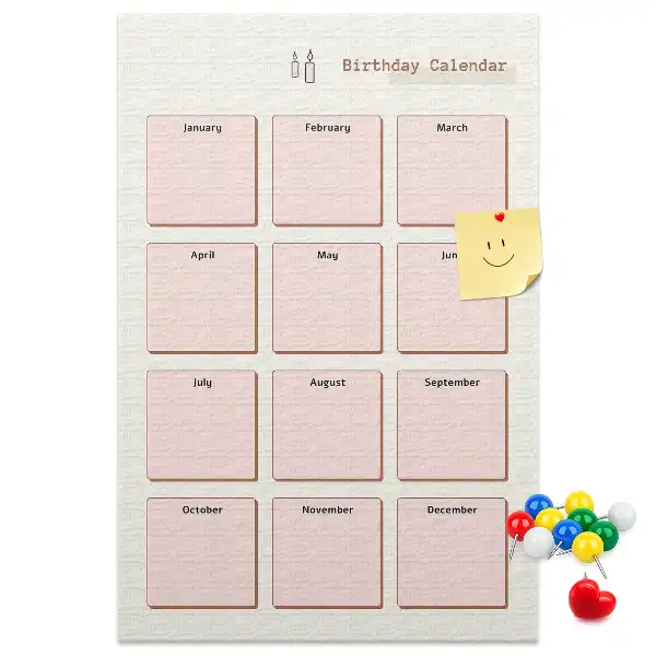 Cork Note Board Birthday calendar