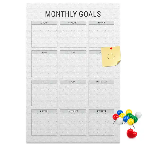 Wall cork memo board for monthly goals