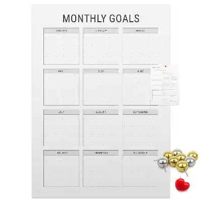 Wall cork memo board for monthly goals