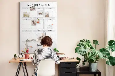 Wall cork memo board for monthly goals