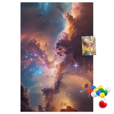 cork pin board with a galaxy print