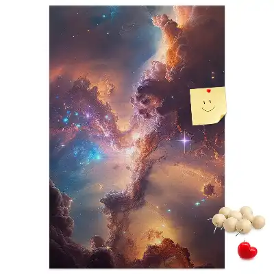 cork pin board with a galaxy print