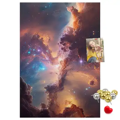 cork pin board with a galaxy print