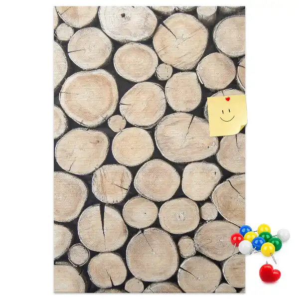 Cork pin board with wooden stumps