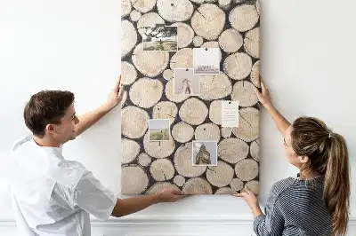 Cork pin board with wooden stumps