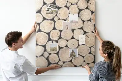 Cork pin board with wooden stumps