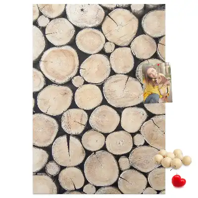 Cork pin board with wooden stumps