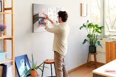 cork memo board with line abstraction design