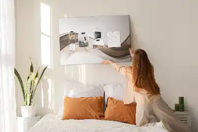 cork memo board with line abstraction design