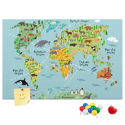 Printed Cork Board World map with animals