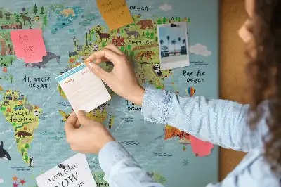 Printed Cork Board World map with animals