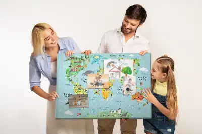 Printed Cork Board World map with animals