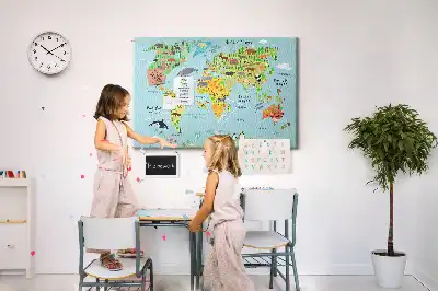 Printed Cork Board World map with animals