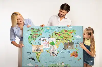 Printed Cork Board World map with animals