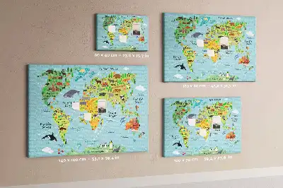 Printed Cork Board World map with animals