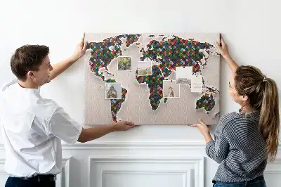 Abstract World Map Cork Memo Board