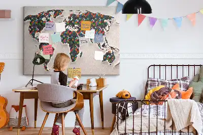 Abstract World Map Cork Memo Board
