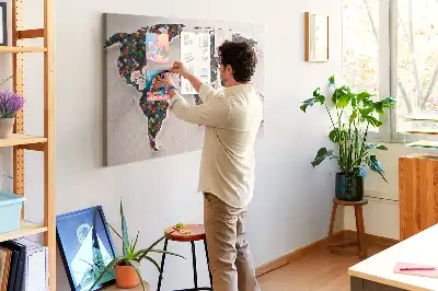 Abstract World Map Cork Memo Board