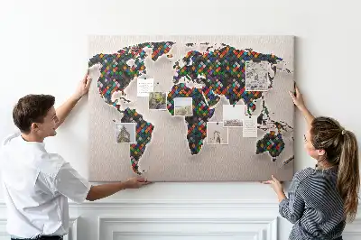 Cork memo board Abstract world map