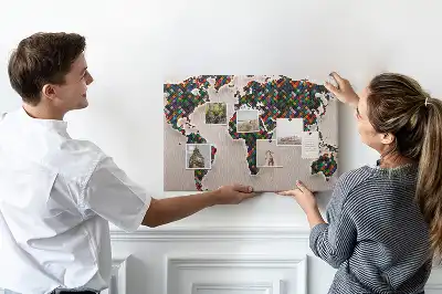 Abstract World Map Cork Memo Board
