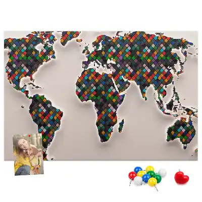 Abstract World Map Cork Memo Board
