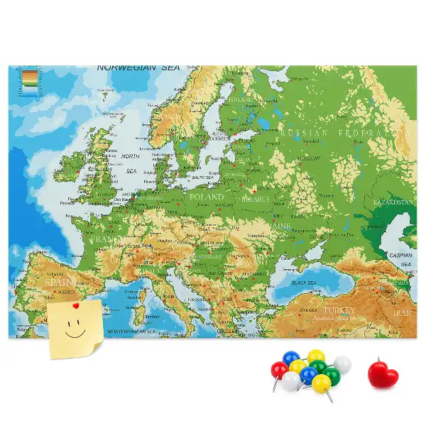 World Map Printed Cork Memo Board