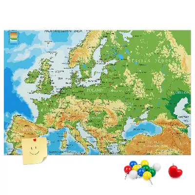 World Map Printed Cork Memo Board