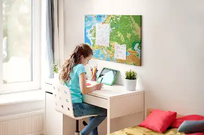 World Map Printed Cork Memo Board