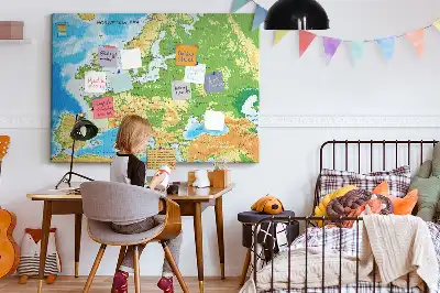 World Map Printed Cork Memo Board