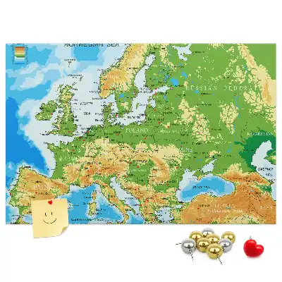 World Map Printed Cork Memo Board