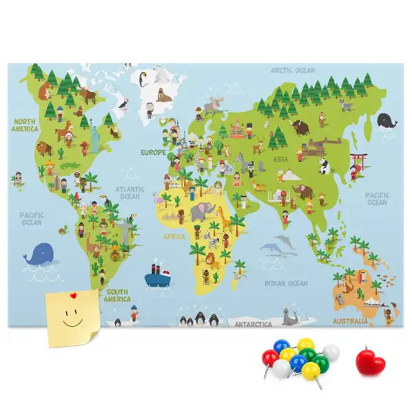 Cork memo board Cultures world map
