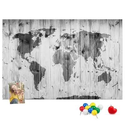 World Map Printed Cork Memo Board on Wood