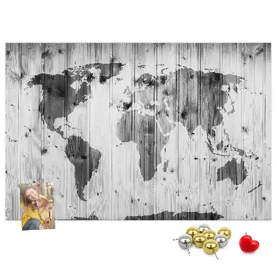 World Map Printed Cork Memo Board on Wood