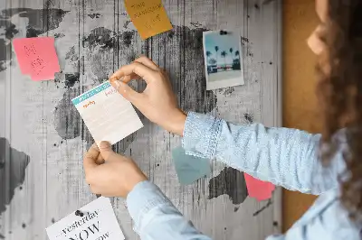 World Map Printed Cork Memo Board on Wood