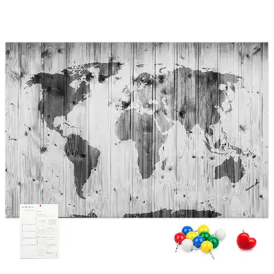 World Map Printed Cork Memo Board on Wood