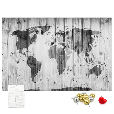 World Map Printed Cork Memo Board on Wood