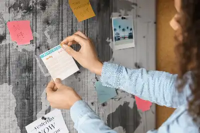 World Map Printed Cork Memo Board on Wood