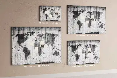 World Map Printed Cork Memo Board on Wood