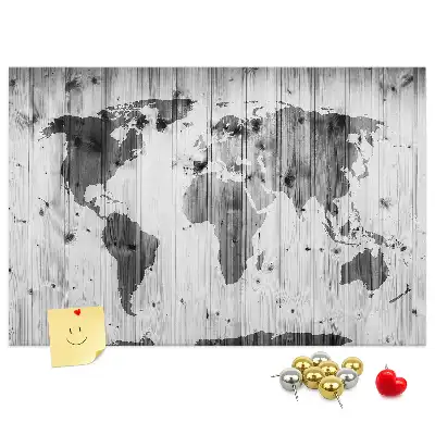 World Map Printed Cork Memo Board on Wood