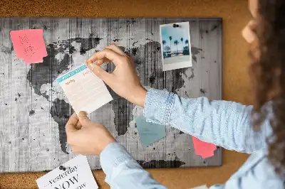 World Map Printed Cork Memo Board on Wood