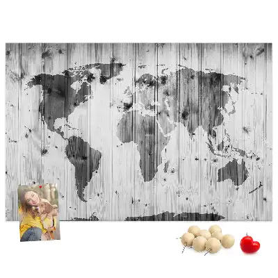 World Map Printed Cork Memo Board on Wood