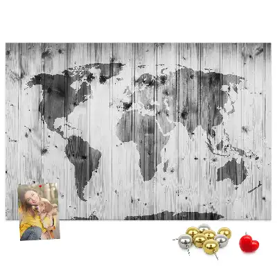 World Map Printed Cork Memo Board on Wood