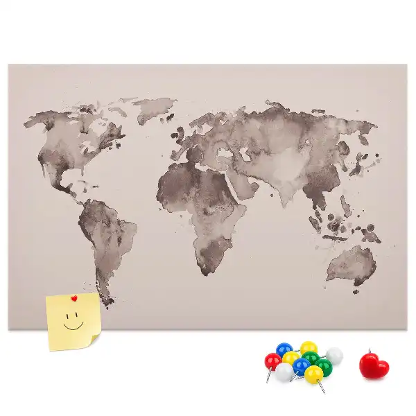 Watercolor World Map Printed Cork Memo Board