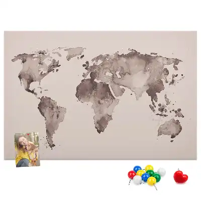 Watercolor World Map Printed Cork Memo Board