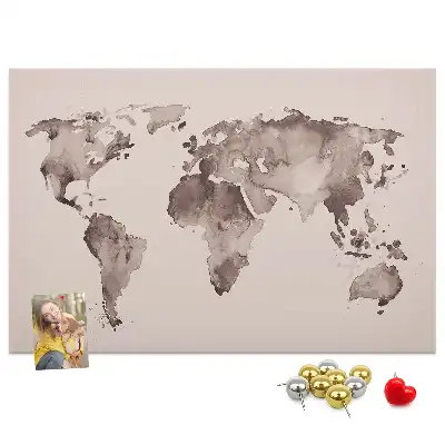Printed Cork Memo Board Watercolor world map