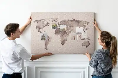 Printed Cork Memo Board Watercolor world map