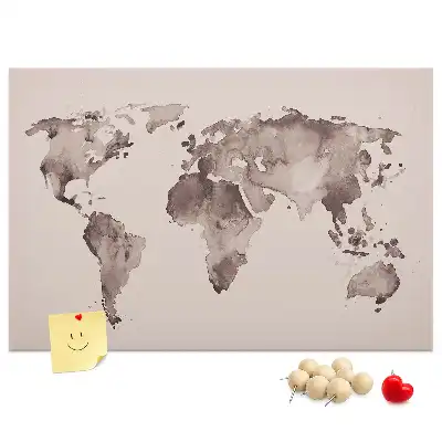 Watercolor World Map Printed Cork Memo Board
